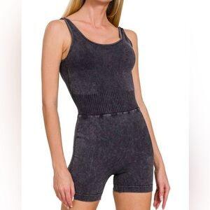 Zenana Outfitters Black Ribbed Jumpsuit